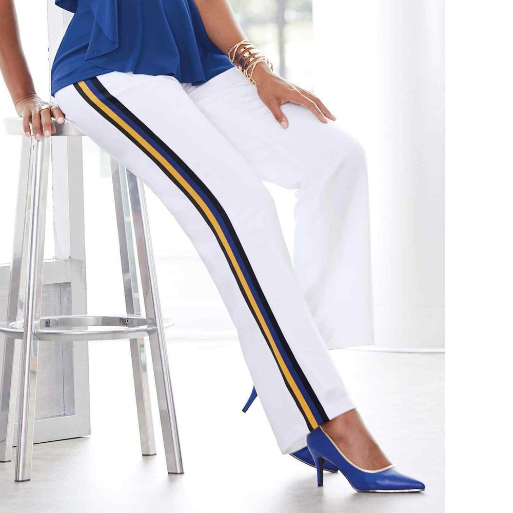 3/$15 Ashro Crepe Flat Front Sporty Side Stripe Womans Career Office Casual Pant - Picture 11 of 11